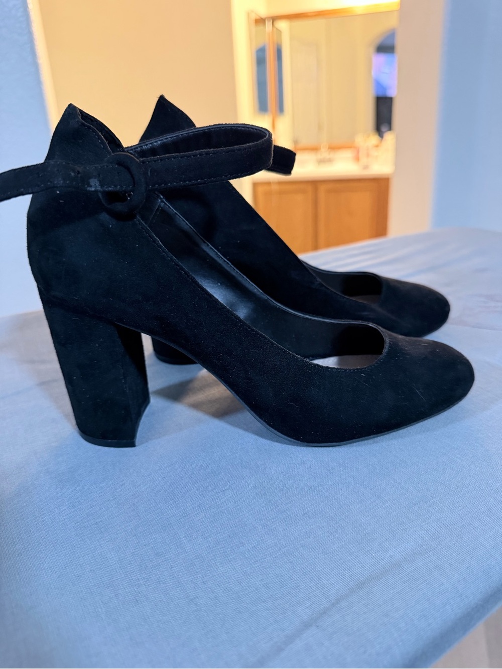 Kelly & Katie Black Suede Mary Jane Block Heels